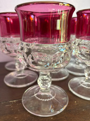 Set of 8 Indiana Glass KINGS CROWN Ruby Red Medium Wine or Cordial Goblet 5.5′