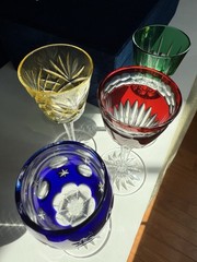 FABERGE CRYSTAL NA ZDOROVYE SET OF 4 LIQUEUR/CORDIAL COLORED GLASSES, RARE, NEW