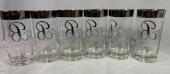 Platinum Rim Highball Glasses Monogram B Glastonbury-Lotus, Dorothy Thorpe Style