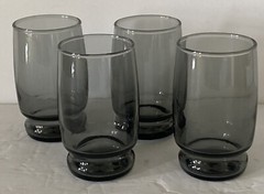 Juice Glasses Smokey Gray Black 4” Tall Set of 4 Vintage Retro 1960’s MCM