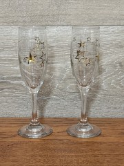 Champagne Flutes Set of 2 with Gold and Frosted Stars Patriotic