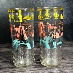 Vintage MCM Yellow,Pink,Blue Design Tall Jelly Glass