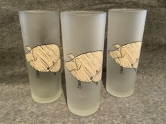Dartington Designs 7”H Whimsical Frosted Highball Pigs Glass’s – Set of 3