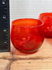 8 Red Orange Amberina Glass Roly Poly Set Anchor Hocking USA Mid Century Retro