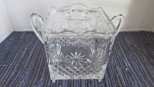Vintage Cut Crystal Footed Cracker Biscuit Jar w Lid Waterford?