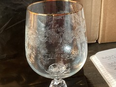Bohemia Crystal Glasses Etched Faceted Ball Stem Gold Rim Set Of 6