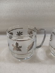 Set of 2 Libbey Glass Co. Silver Leaf 3 1/4-Inch Cups Mugs With Metal Handles