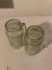 Lot of 2 ~ Vintage Anchor Hocking Glass Mug Quilted Diamond Point Pattern 16 oz.
