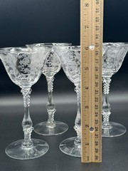 4 Cambridge Rose Point Etched Crystal Wine Goblets Stem 3121 Vintage 6 in