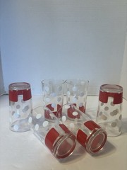 LIBBY WATER GLASSES SIX (6) RED AND WHITE POLKA DOT AND STRIPES
