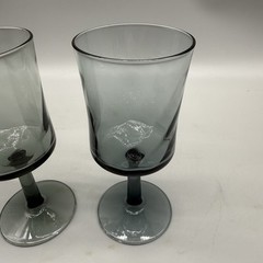 Pair Vintage Libbey Blue/Gray Optic Swirl Smoke Water Goblets Wine 6.5″