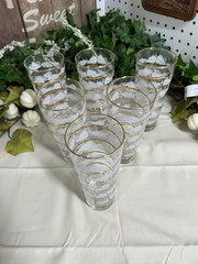 6- Mid-Century Modern Libbey glasses with a white frosted and gold grape leaf