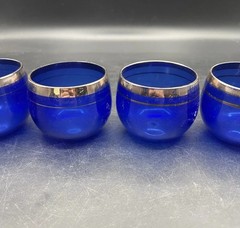 Cobalt Blue Roly Poly Glasses Set Of Five Vintage Barware MCM