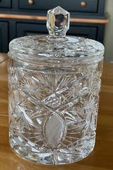 Vintage Heavy Cut Leaded Crystal Cookie, Biscuit, Candy Jar With Lid 8” Tall