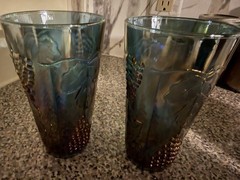 Depression Era Carnival Glass Iridescent Blue Purple Grape & Leaf Glass Tumbler
