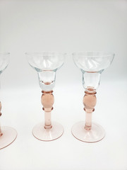 Elegant Vtg. Set of 4 MCM Hand Blown Glass Cordials Clear with Pink Stem & Base