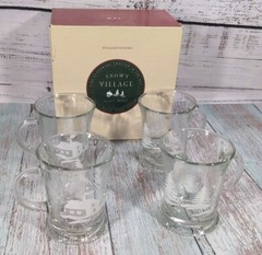 Set of 4 Vintage Libbey Christmas Winter Village Snow Scene Mugs