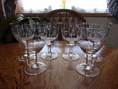Wine Etched Floral Blown Smooth Stem 10 Oz Capacity – Set of 6 Glasses