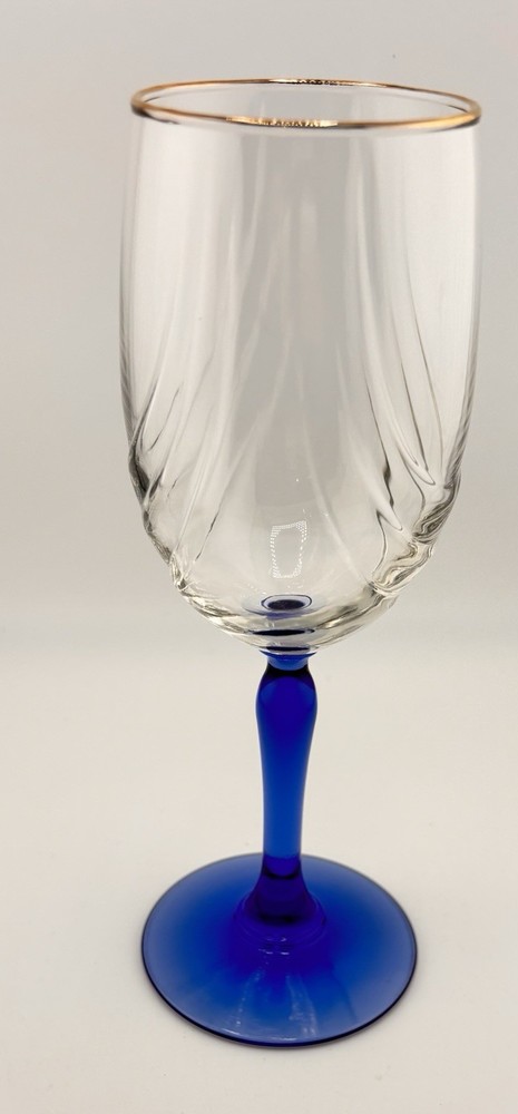 Lenox Lead Crystal Wine Glass Swag Drape Cobalt Blue Stem 22K Gold Rim 8″ H