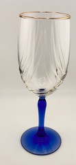 Lenox Lead Crystal Wine Glass Swag Drape Cobalt Blue Stem 22K Gold Rim 8″ H