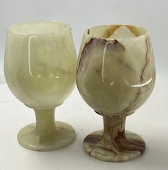 Vintage Onyx Marble Goblets Set of 2 – 4.5″ Hand-Carved Stone Wine Cups – Rustic