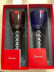 Baccarat Vega Fortissimo Crystal Wine Glass 23cm Blue Red Pair Set of 2