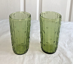 Vtg Anchor Hocking Tahiti Bamboo Pagoda Avocado Green tumblers 2 MCM tiki bar