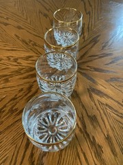 Vintage Pasabahce Whiskey Tumblers, Set Of 4, Panel Optic Design, 24 C Gold Rim