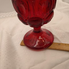 Vintage L.G. Wright Red Glass Water Goblet Pedestal Stars Thumbprint Thick 6″