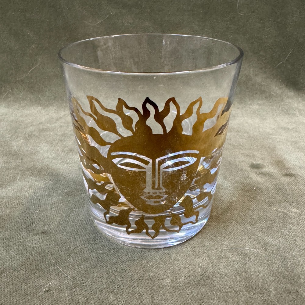 Vintage Aztec Gold Sunburst Lowball Glass