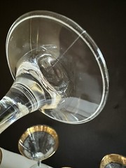 Cellini Martini Glasses Italy 1970’s Etched Crystal 24k Gold Rim Set of 8
