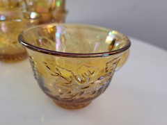 Lot 6 Marigold Carnival Depression Punch Cups Amber Opal Glaze Tea/Punch Glasses