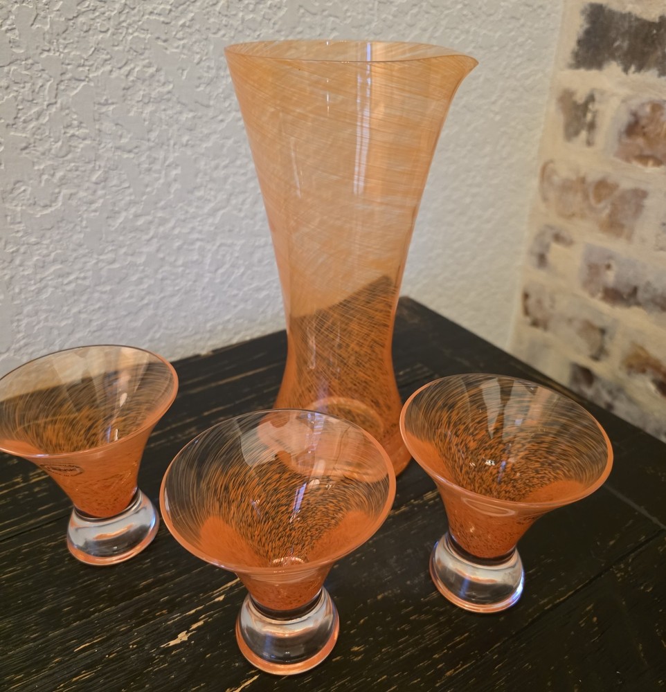 4 Piece Dansk Orange Twist Glassware Pitcher Martini Glasses Handblown Sticker