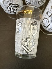 4 Vtg Continental Can Company Americana 4″ Juice Glass Hazel Atlas Rooster MCM