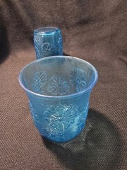 Vintage Anchor Hocking Spring Song Daisy Blue Juice Glass Set/2 Mid Century USA