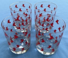 FOUR Vintage Cera Glass ‘Cardinals in the Snow’ Double Old Fashioned Tumblers