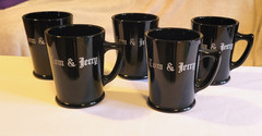 ART DECO TOM AND JERRY BLACK MCKEE GLASS PUNCH CUP MUG SET LOT 5 ANTIQUE 30s USA