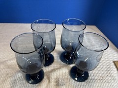 Set of 4 Dusky Blue Water Goblets 6-1/2” H Glass Vintage 10 oz. Libbey