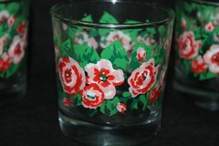SET OF 4 VINTAGE LIBBY HAND PAINTED FLORAL ROSE JUICE GLASSES PIONEER WOMAN