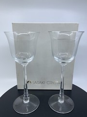 SET of 2 Sasaki Crystal Stem Wine Martini/Champagne Glass With Original Box.