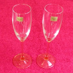 (SET OF 2) Luminarc France (Pink Stem) 8 3/4″ FLUTED CHAMPAGNES Exc (2 set avai