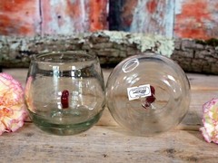 Set of 2 Rolly Polly Heart Glasses Handblown Red & Pale Green Mexican Folk Art