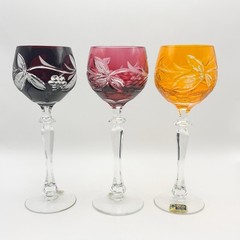 Vintage Lausitzer Cut To Clear Cased Glass Crystal Wine Hock Glasses Grapes x6