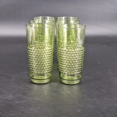 Vintage Olive Green Hobnail Tumblers Set of 6 Mid Century Highball Glasses MCM