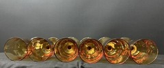 VINTAGE BERKELEY HOUSE ITALY HAND BLOWN AMBER DECANTER W/6 CORDIAL GLASSES