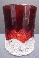 EAPG Pattern Glass Ruby Stain Button Arches, Scalloped Daisy Water Tumbler