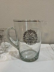 Vtg Silver 25th Anniversary Clear Glass Pitcher 6 Glasses Silver Accent Set Gift