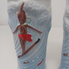 Set Of 2 Vintage Trader Dick’s / Nugget Reno Tiki Mugs , Surfer Girl, 12 OZ