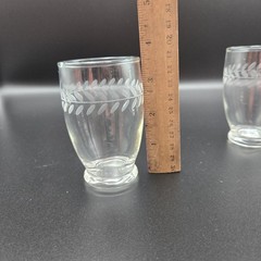 4 Vtg Anchor Hocking Laurel Leaf Etched Juice Glass Tumblers 3 5/8″ 5 oz