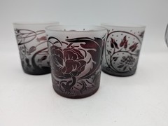 Vintage Ruby Red Cut to Clear Lowball Glasses 16oz Bohemian Crystal set Of 3